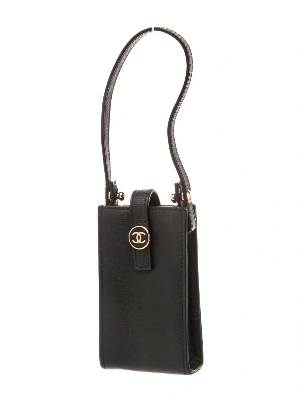 Chanel Vintage CC Cigarette Case Phone Holder Caviar Leather Black Gold